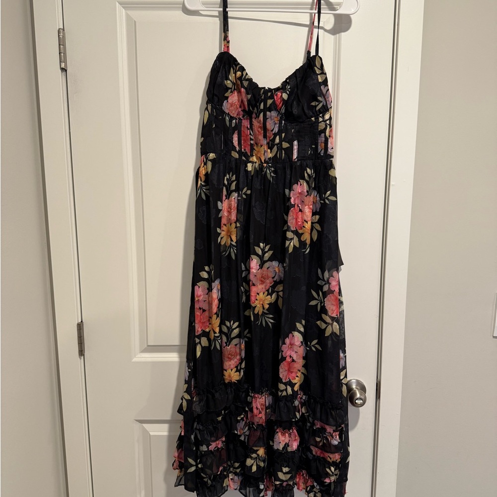 New w/ Tags - Black Floral Midi Dress - Picture 2 of 7